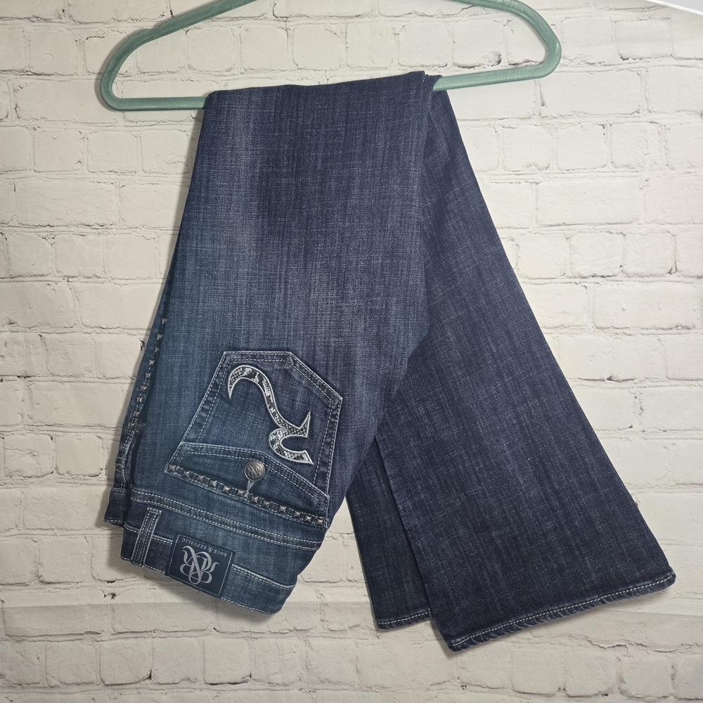 Vtg Y2k Rock and Republic Jeans Sz 8 Low Rise Flare Leg Studded Side Pockets